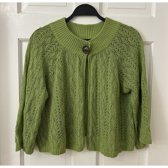 RQT Cape Style Cardigan Boho Teacher Open Knit Flowy Crochet Sweater Green Sz XL - Picture 1 of 4
